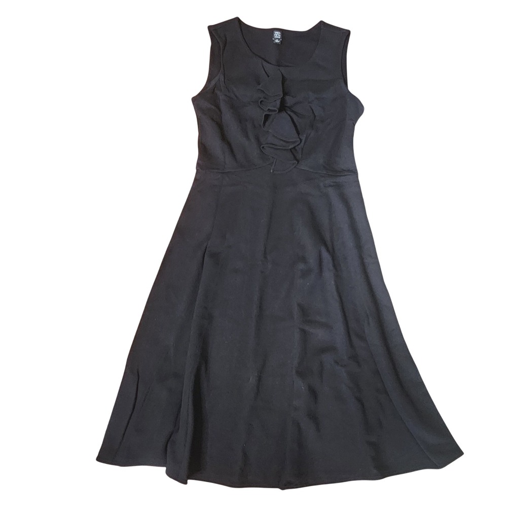 Saks Fifth Avenue Black Sleeveless Knit Dress Scoop Neck Stretch Y2K Ruffle 2